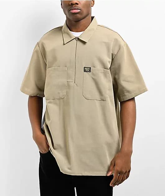 Khaki Zip Short Sleeve Shirt — image 1 of 1