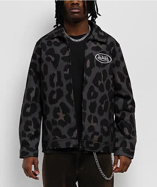 Leopard Print Grey Work Jacket — image 1 of 1