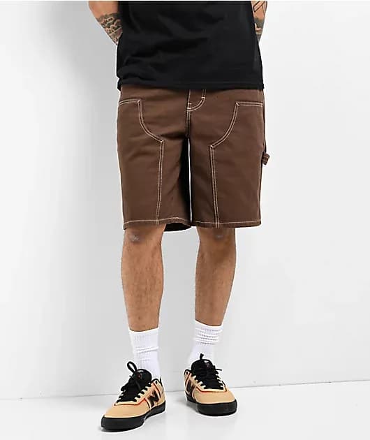 Loose Fit Double Knee Brown Shorts — image 1 of 1