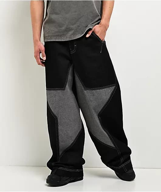 Mega Star Contrast Black Baggy Jeans — image 1 of 1