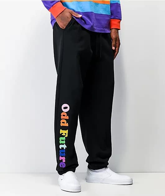 Odd Future Rainbow Text Black Sweatpants — image 1 of 1
