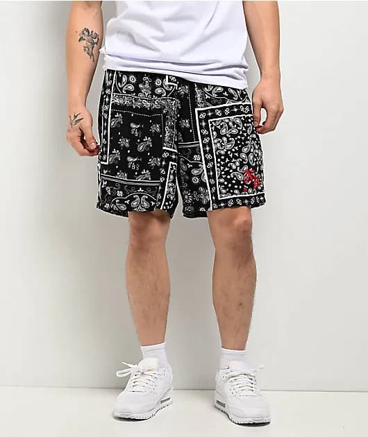 Paisley Black Rayon Shorts — image 1 of 1