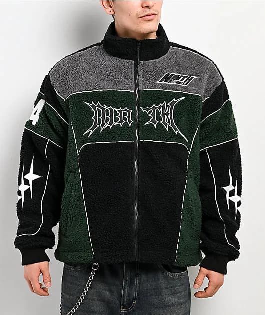 Racer Green Black Sherpa Zip Jacket — image 1 of 1