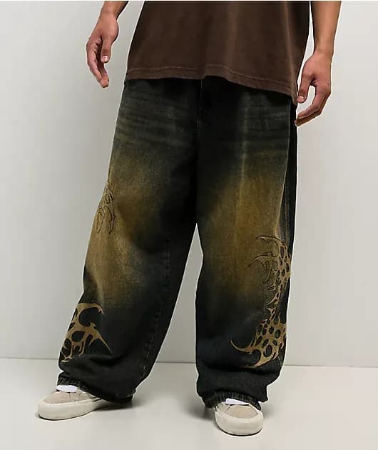 Respawn Embroidered Blue Wash Ultra Wide Jeans — image 1 of 1
