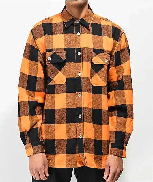 Rothco Heavy Orange Black Plaid Flannel Shirt — image 1 of 1