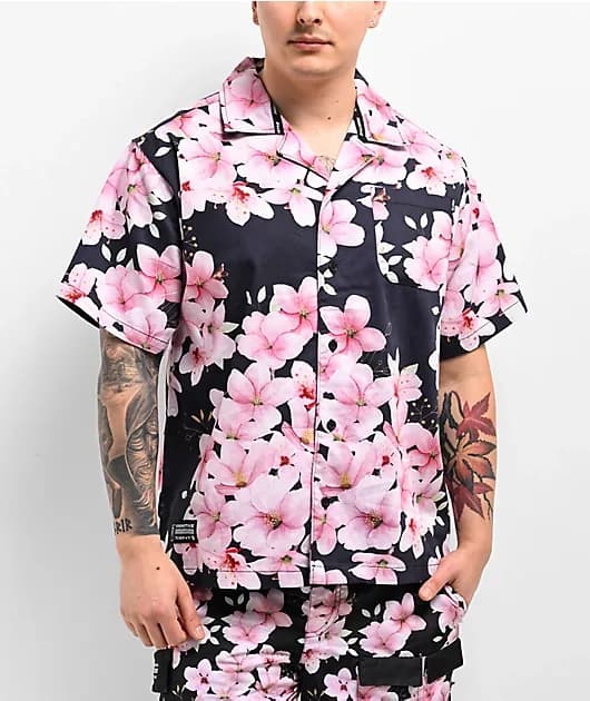 Sakura Black Pink Short Sleeve Shirt — image 1 of 1