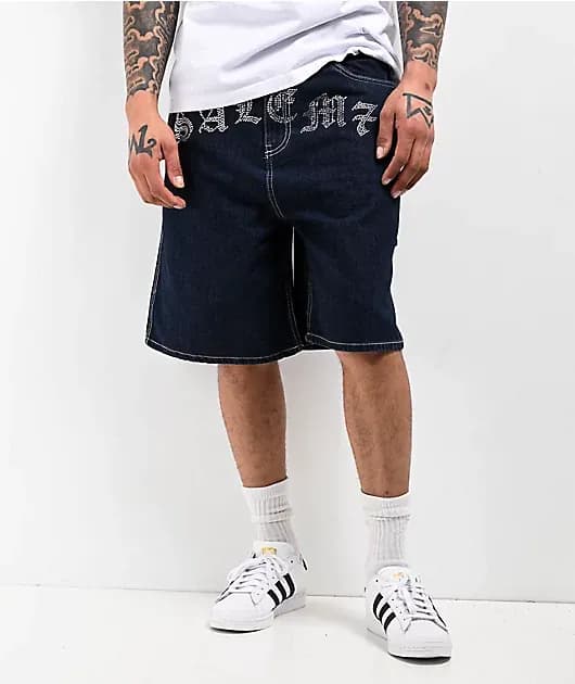 Salem7 Blingy Jorts Blue Denim Shorts — image 1 of 1