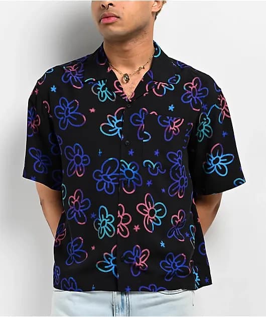 Skip Floral Black Short Sleeve Button Up Shirt — image 1 of 1