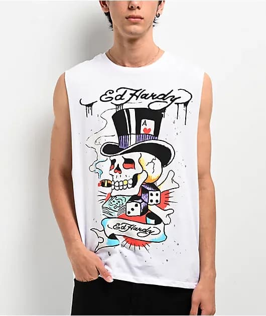 Skull Top Hat White Tank Top — image 1 of 1