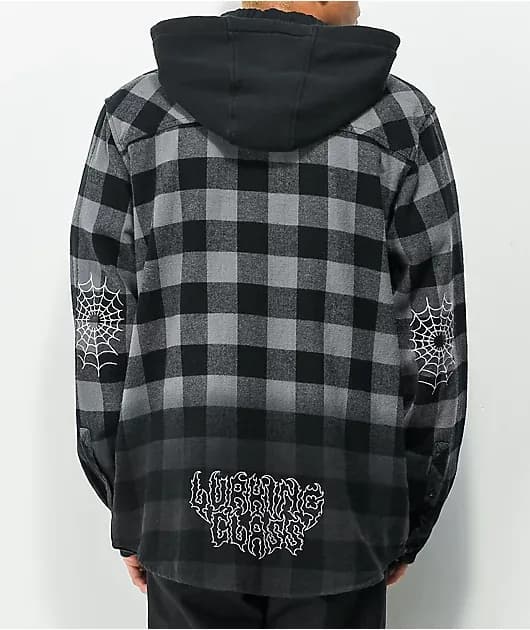 Spiderweb Flannel Black Grey Plaid Hooded Flannel — image 1 of 1
