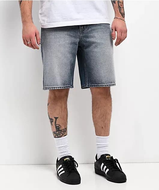 Spin Off Blasted Blue Wash Loose Fit Skate Shorts — image 1 of 1