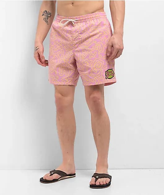 Squiggle Floater Pink Yellow Board Shorts — image 1 of 1