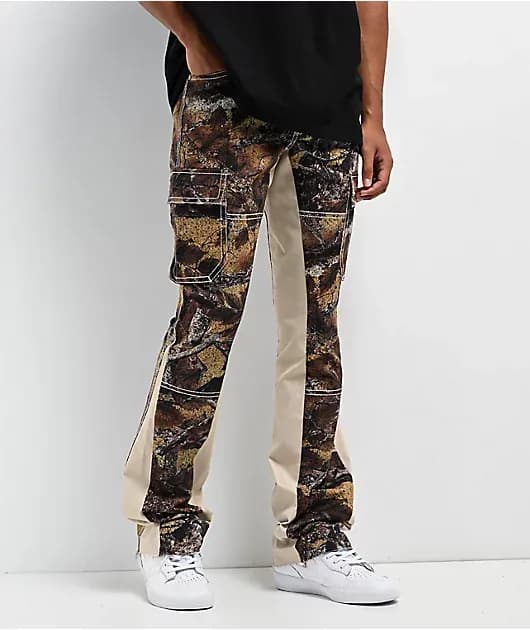 Stacked Flare Beige Camo Cargo Pants — image 1 of 1