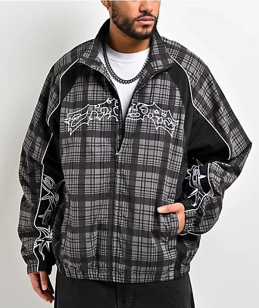 Thorns Grey Plaid Black Windbreaker Jacket — image 1 of 1