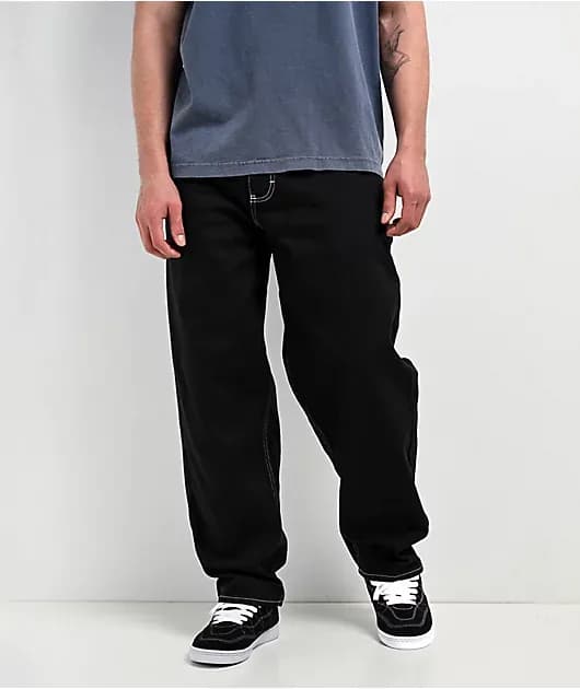 Ultra Loose Fit Embroidered Black Skate Jeans — image 1 of 1