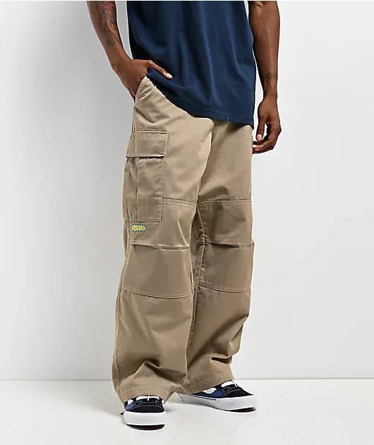 Ultra Loose Khaki Cargo Skate Pants — image 1 of 1