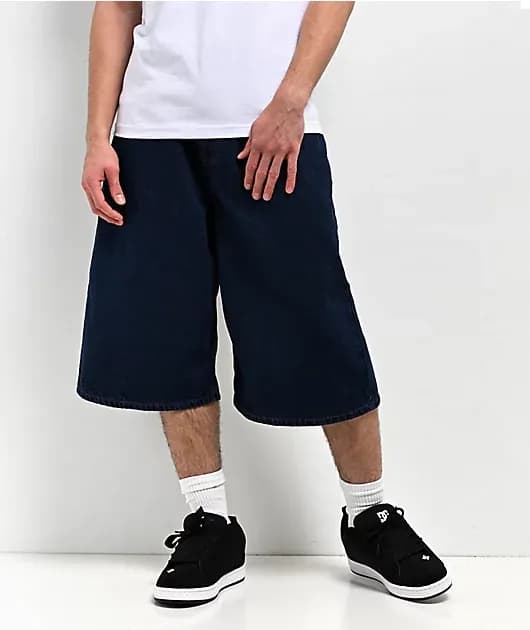 Ultra Wide Dark Blue Skate Jean Shorts — image 1 of 1