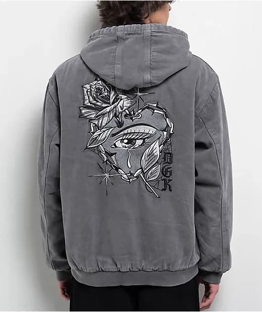 Watcher Grey Wash Hooded Canvas Jacket — image 1 of 1