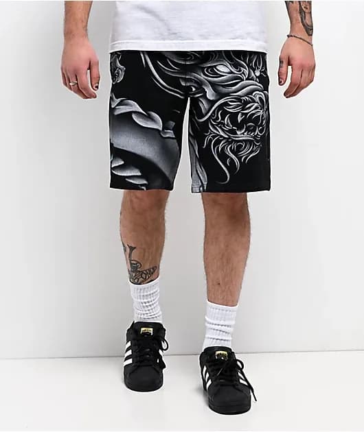 Waylay Dragon Black Raw Denim Shorts — image 1 of 1
