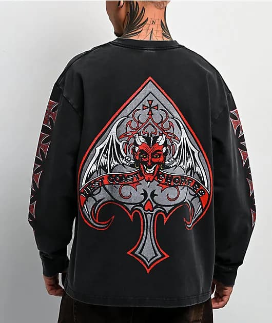 West Coast Choppers Spades Black Wash Long Sleeve T-Shirt — image 1 of 1
