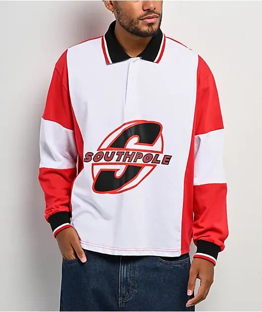 White Red Boxy Crop Rugby Shirt — image 1 of 1