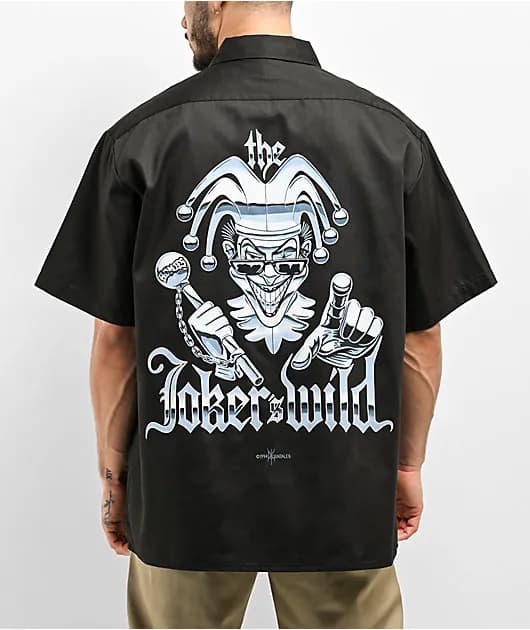 Wild Print Black Button Up Short Sleeve Shirt — image 1 of 1