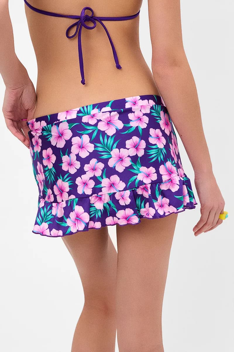 Andrea Shine Mini Skirt - Purple Hibiscus — image 1 of 1