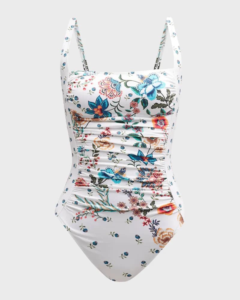Art Strokes Blooming Ruched Drawstring One Piece Swimsuit — image 1 of 1