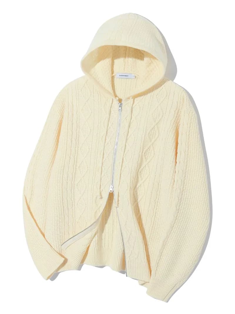 Atlas Zip Up Knit Hoodie - Coconut Cream