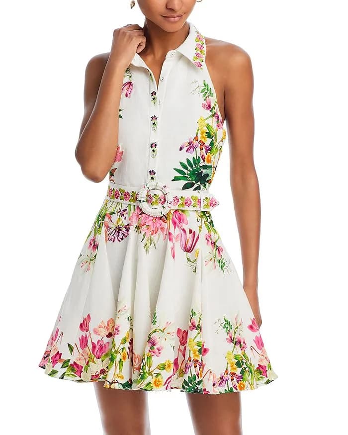 Belted Floral Print Mini Dress — image 1 of 1