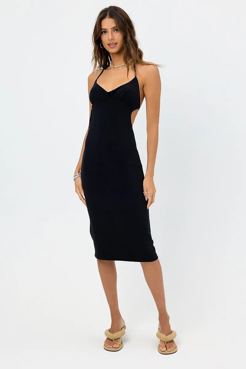 Benetar Terry Halter Dress - Black — image 1 of 1