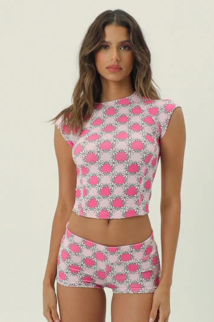 Blue Crush Terry Floral Boy Short - Nude Daisy — image 1 of 1