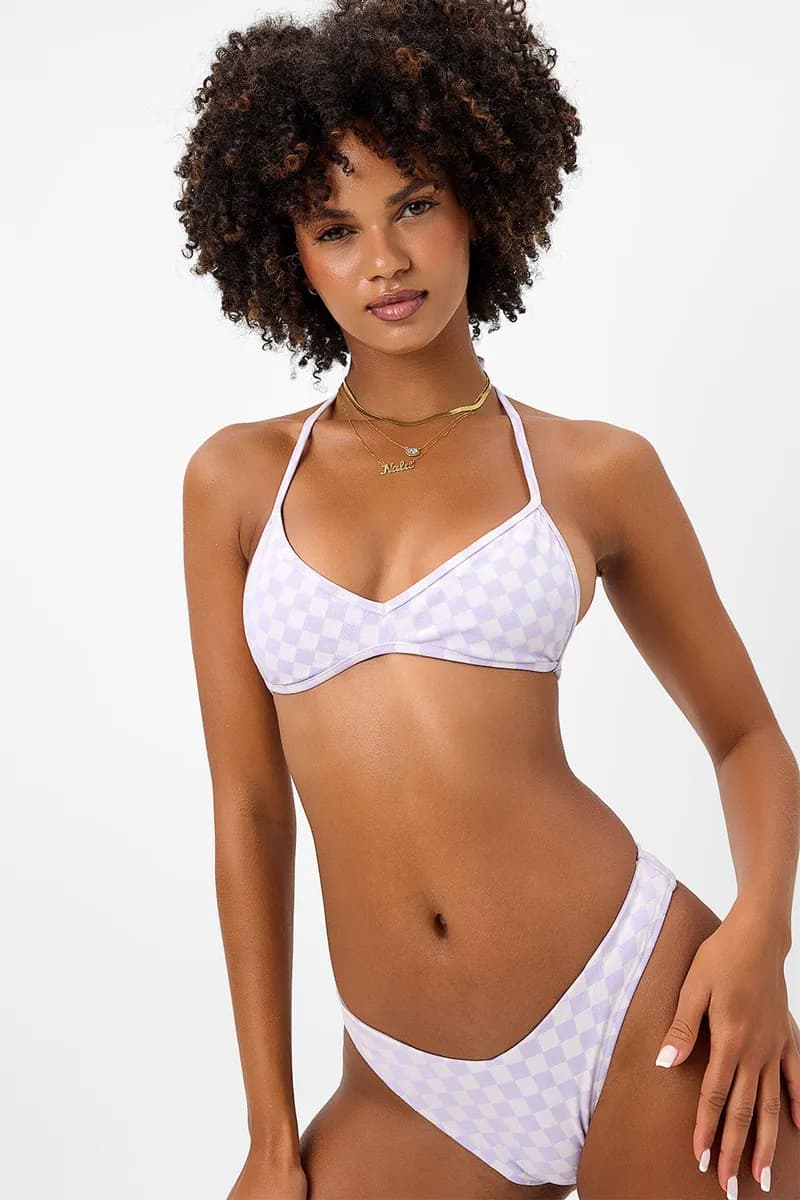 Boardwalk Checkered String Bikini Top - Purple Check — image 1 of 1