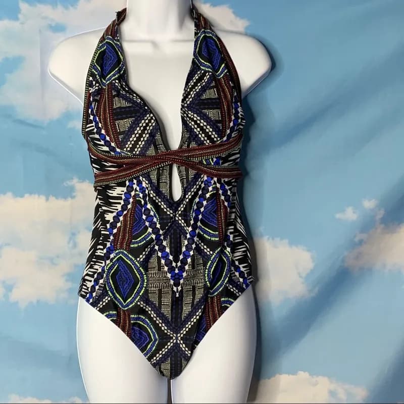 Boho Rhapdy Blue Halter One Piece Swimsuit — image 1 of 1