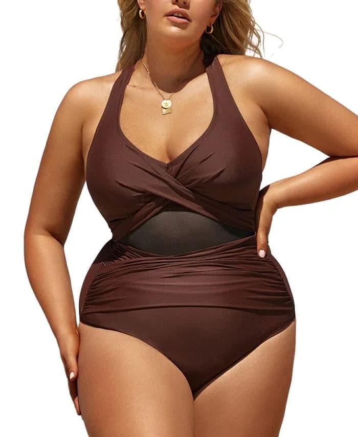 Boho Rhapsody Mesh Cross Back Plus Size One Piece Swimsuit — image 1 of 1