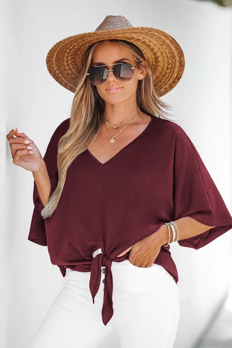 Breezy Tie Front Dolman Sleeve Top — image 1 of 1