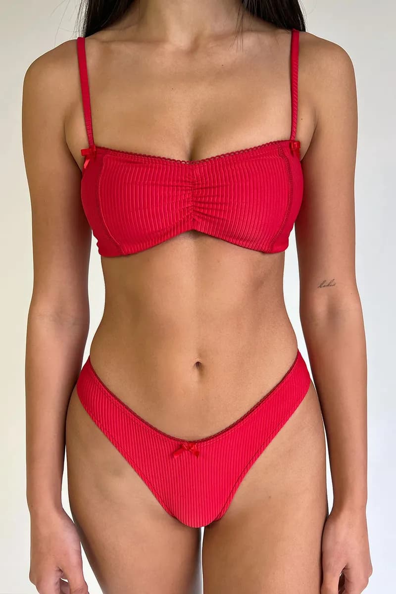 Cleo Ribbed Bralette Bikini Top - Crimson — image 1 of 1