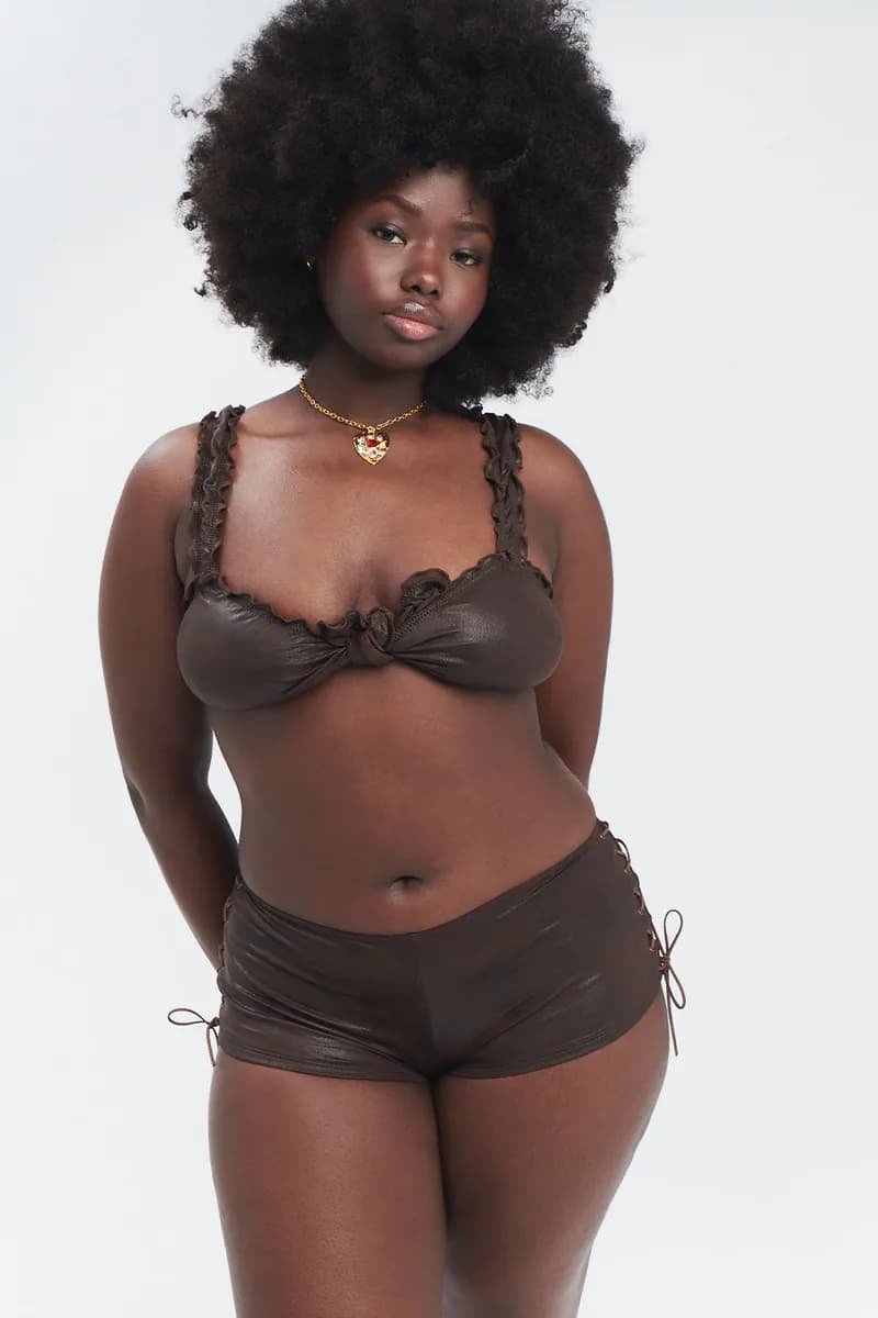 Colby Leather Look Ruffle Bikini Top - Cocoa — image 1 of 1