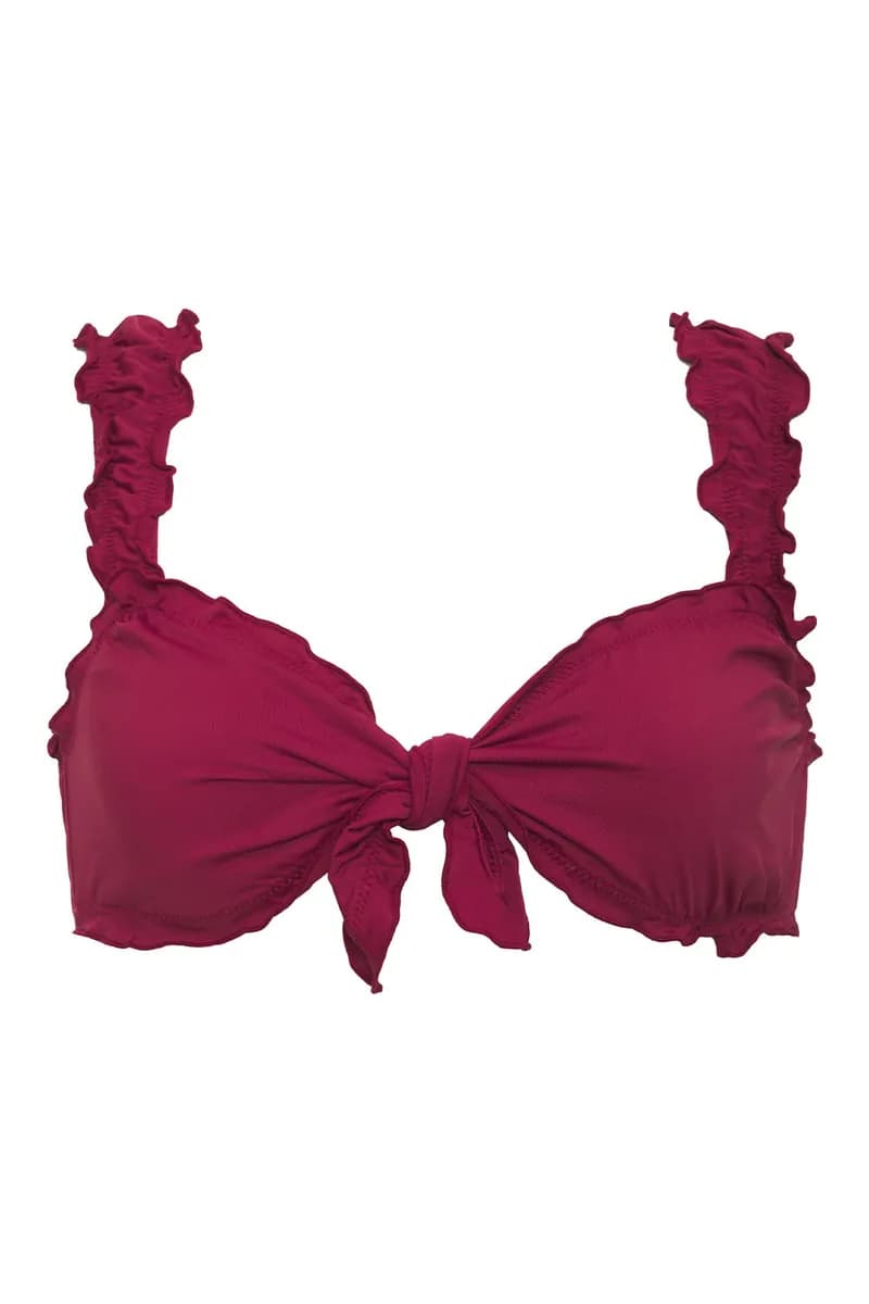 Colby Tie Front Ruffle Bikini Top - Bordeaux — image 1 of 1