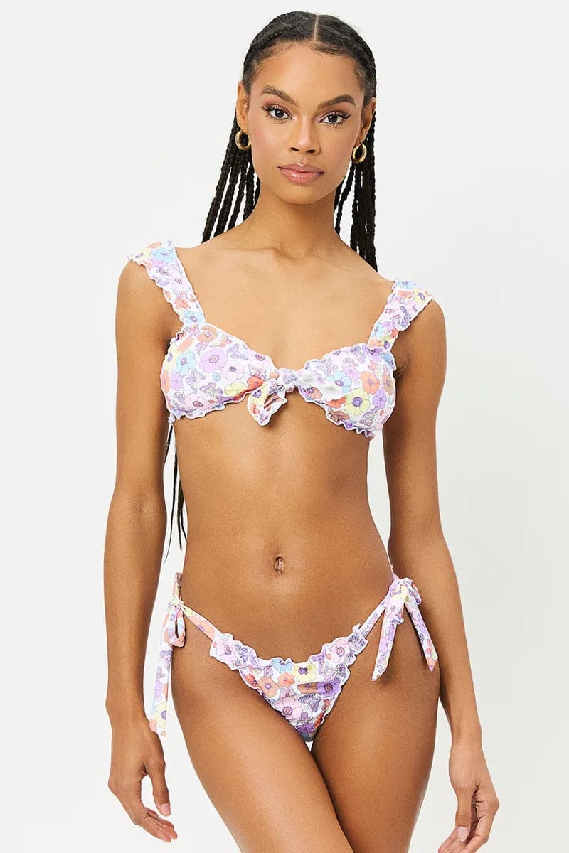 Colby Tie Front Ruffle Bikini Top - Mariposa — image 1 of 1