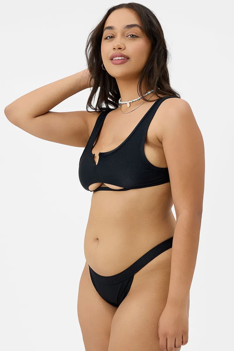 Cole Ribbed Cheeky Bikini Bottom - Black — image 1 of 1