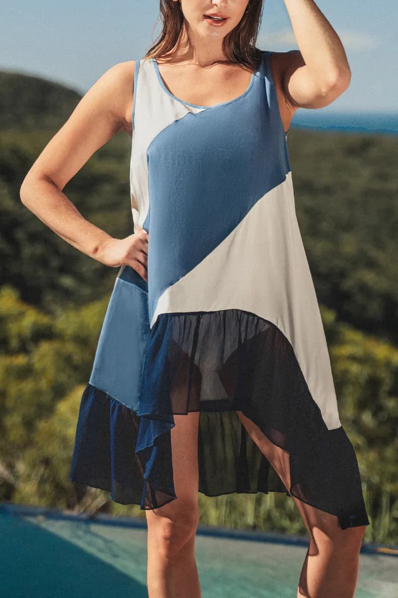 Colorblock Asymmetrical Hem Cover-Up Dress — image 1 of 1