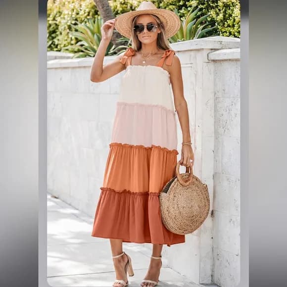 Colorblock Ruffled Tie Strap Maxi Dress — image 1 of 1