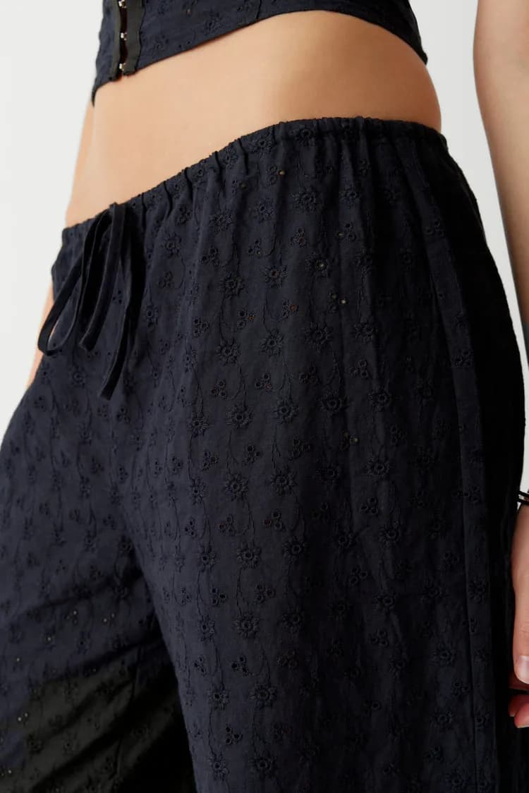 Daisy Eyelet Low Rise Pant - Black — image 1 of 1