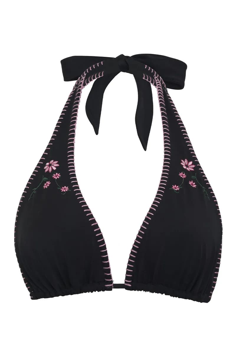Diana Embroidered Halter Bikini Top - Sea Fairy Black — image 1 of 1