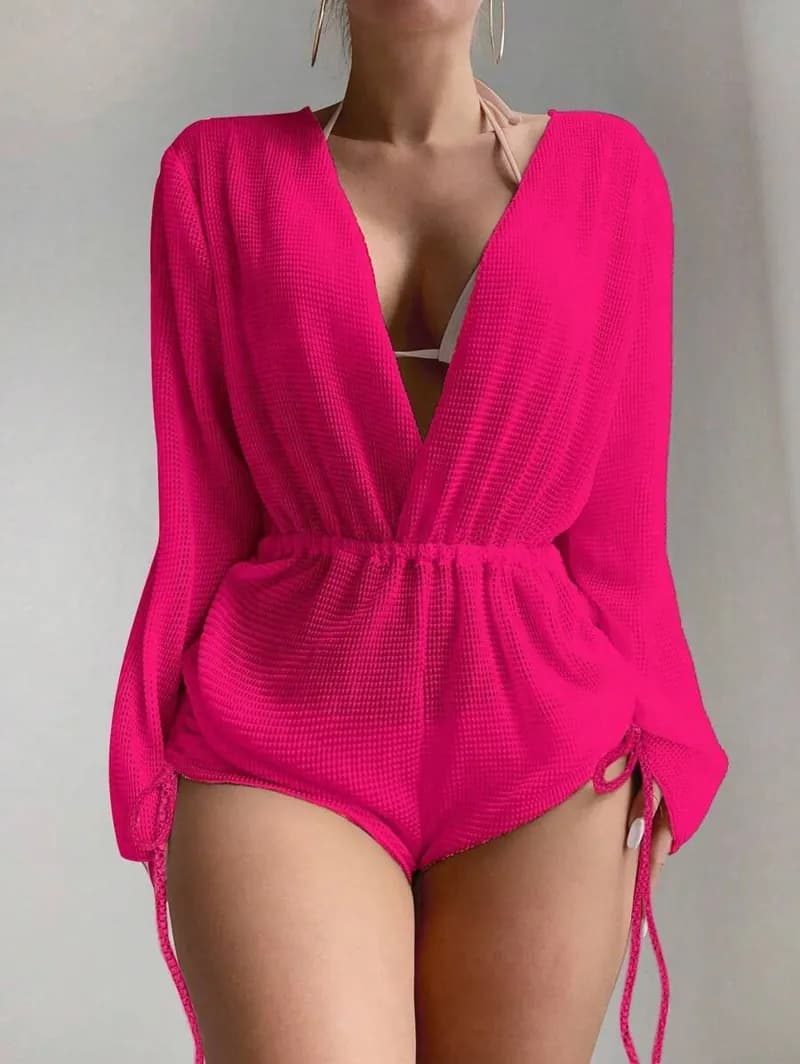 Drawstring Split Neck Romper — image 1 of 1