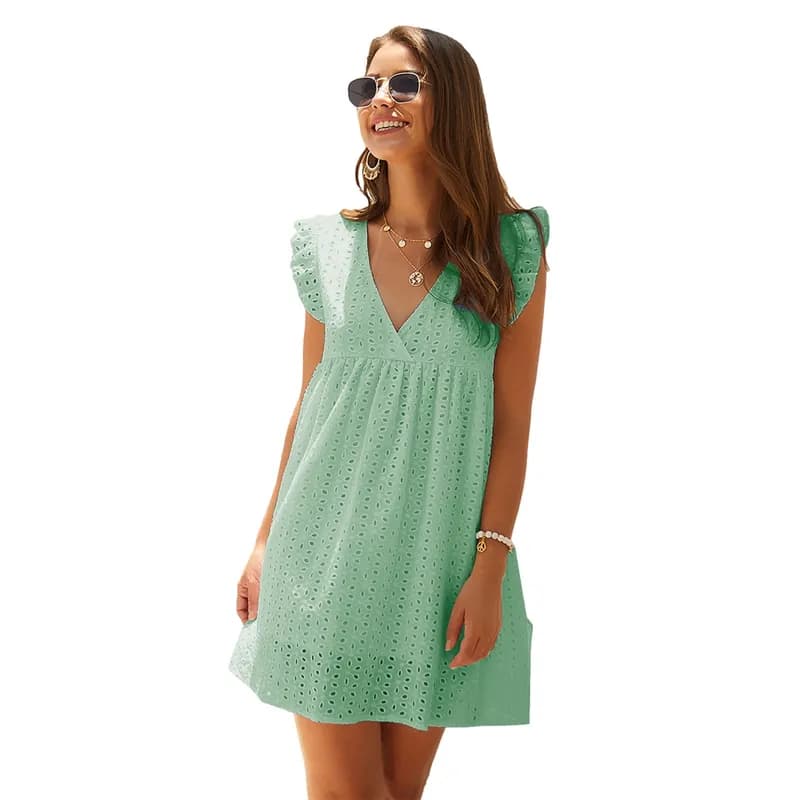 Embroidered Lace Trim V-Neck Mini Dress — image 1 of 1