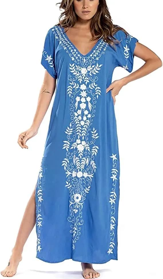 Embroidered V-Neck Slit Maxi Cover-Up Dress — image 1 of 1
