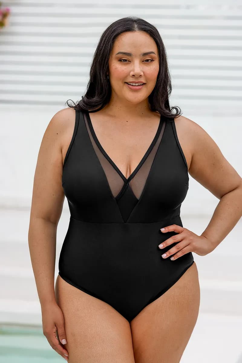 Emerge Plunge Mesh Plus Size One Piece Swimsuit — image 1 of 1