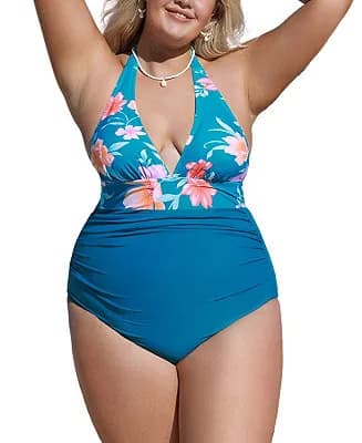 Faded Mykonos Blooming Shirred Plus Size One Piece Swimsuit — image 1 of 1